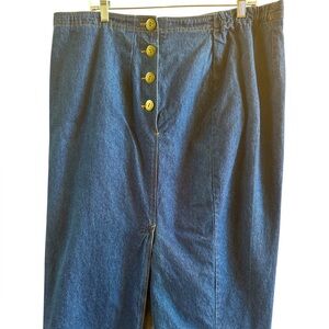 Vintage Truly Yours Size 20W Medium Wash Denim Skirt Metal Buttons‎ Open Slit